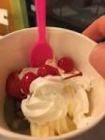 My frozen yogurt creation with strawberries, kiwi, cherries, and ...