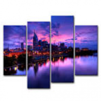 Amazon.com: Purple 4 Piece Wall Art Painting Nashville Usa ...