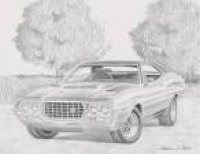 1972 Ford Gran Torino Muscle Car Art Print Drawing by Stephen Rooks