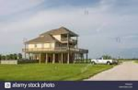 Stilt Houses and Beach, Bolivar Peninsula, TX. Crystal Beach is an ...