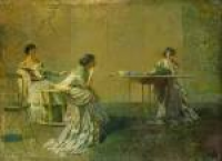 Thomas Wilmer Dewing "The Gossip" A man painting rich women in ...
